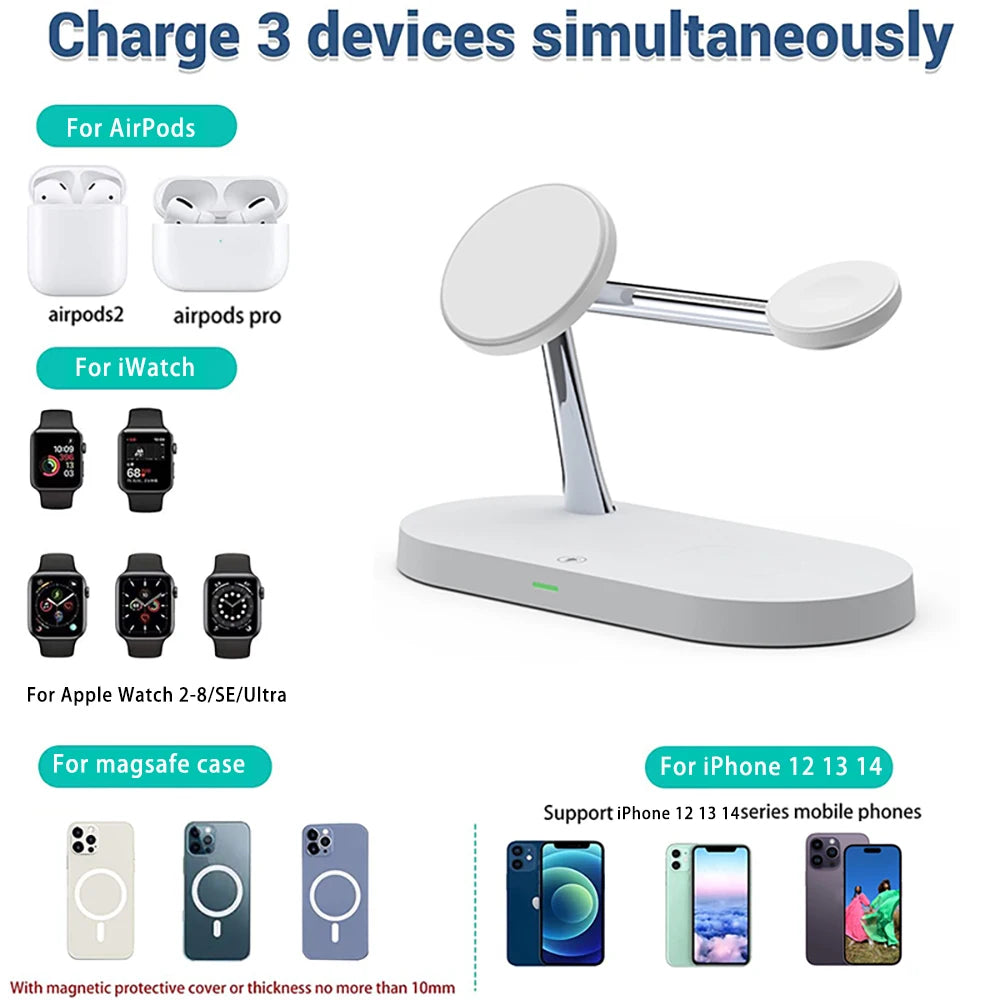 3 in 1 Wireless Magsafe Charger Airpods Pro Apple Watch 9 8 7 6 QI Fast Charging Station